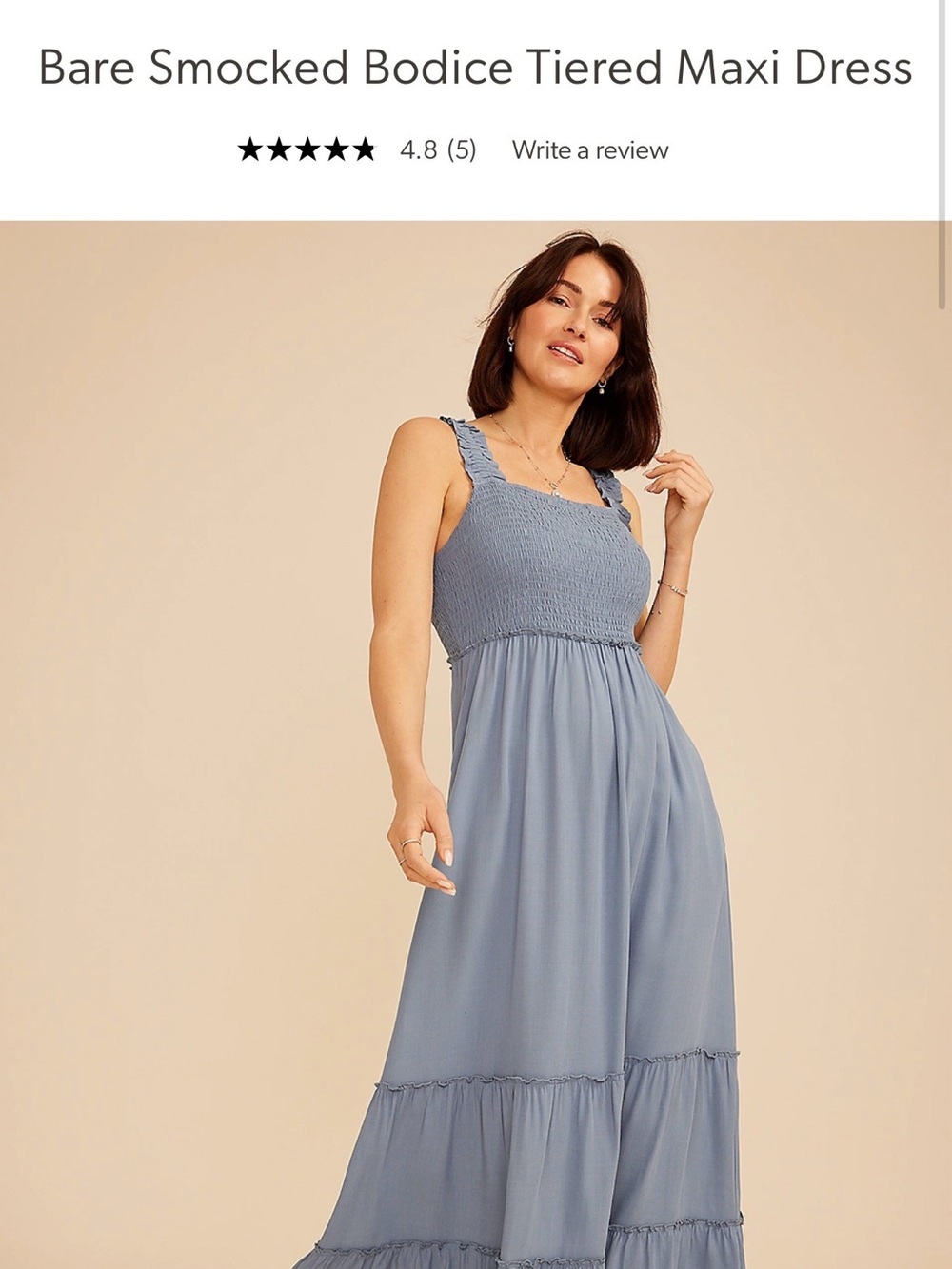 Maurices Dusty Blue Smocked Bodice Tiered Maxi Dress